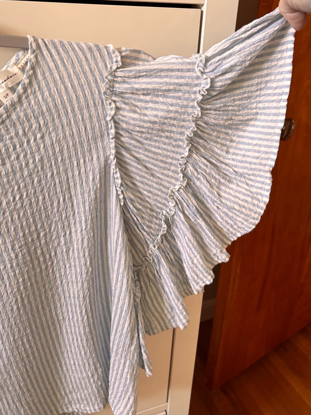 Light Blue Striped Ruffle Sleeve Top - Picture 2 of 4